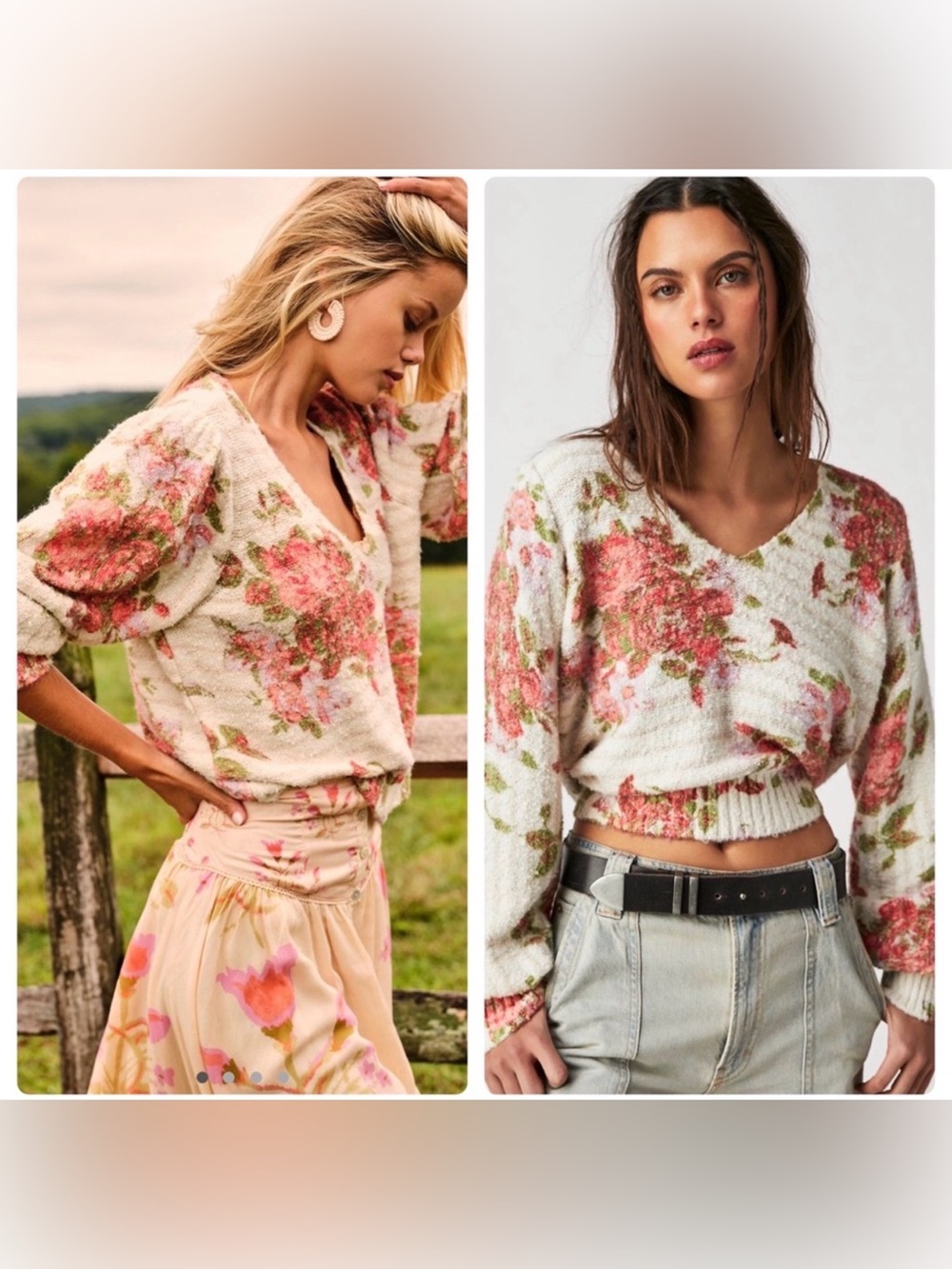 Free People Bed Of Roses Pullover Cropped Sweater Candy Combo M - Picture 2 of 16